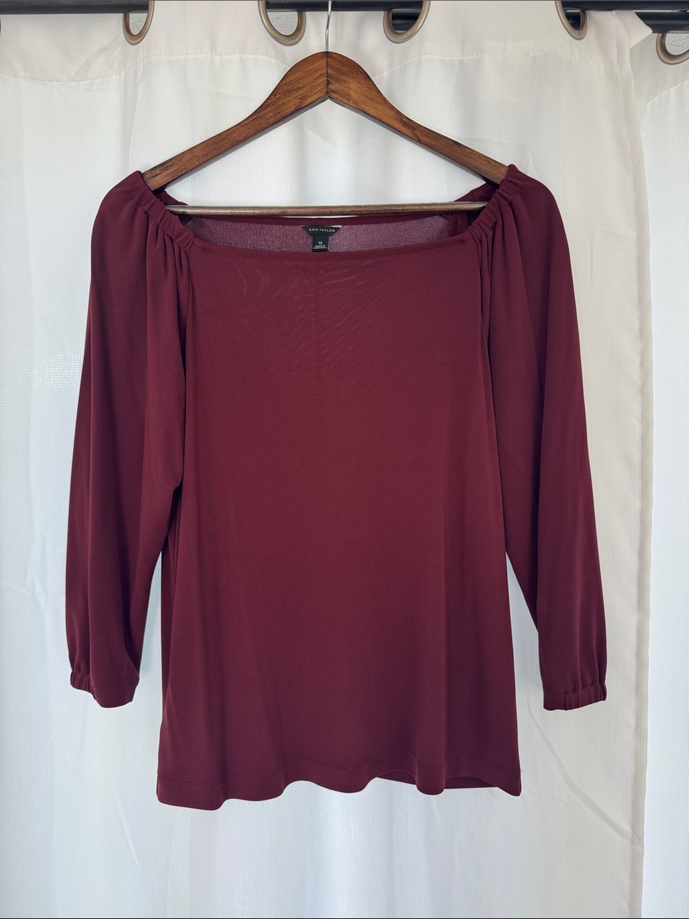Ann Taylor Wine Off-Shoulder 3/4 length Sleeve Blouse